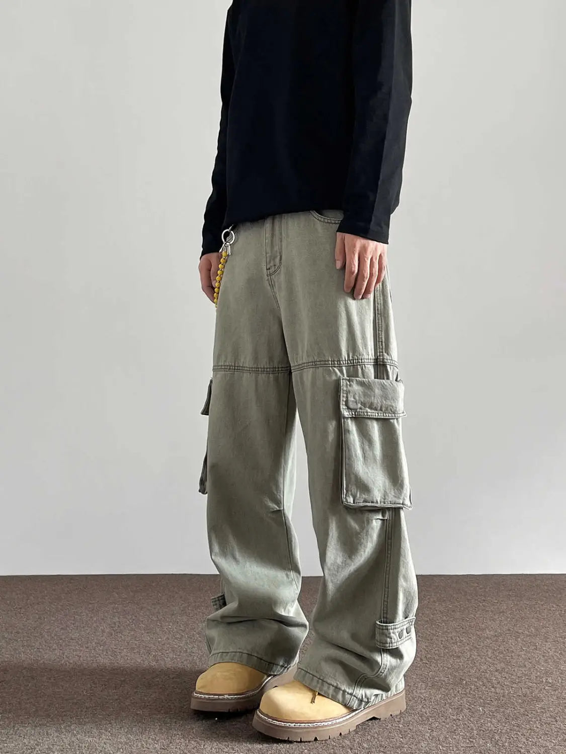 Large Pocket Denim Overalls Men’s Straight Flared Trousers