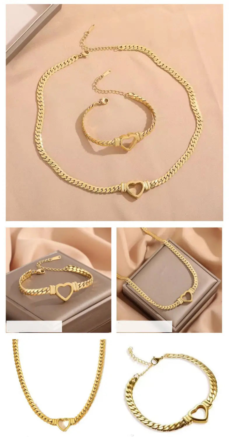 Personalized Love Chain Necklace Bracelet For Women Fashion Titanium Steel Non-fading Clavicle Chain Jewelry