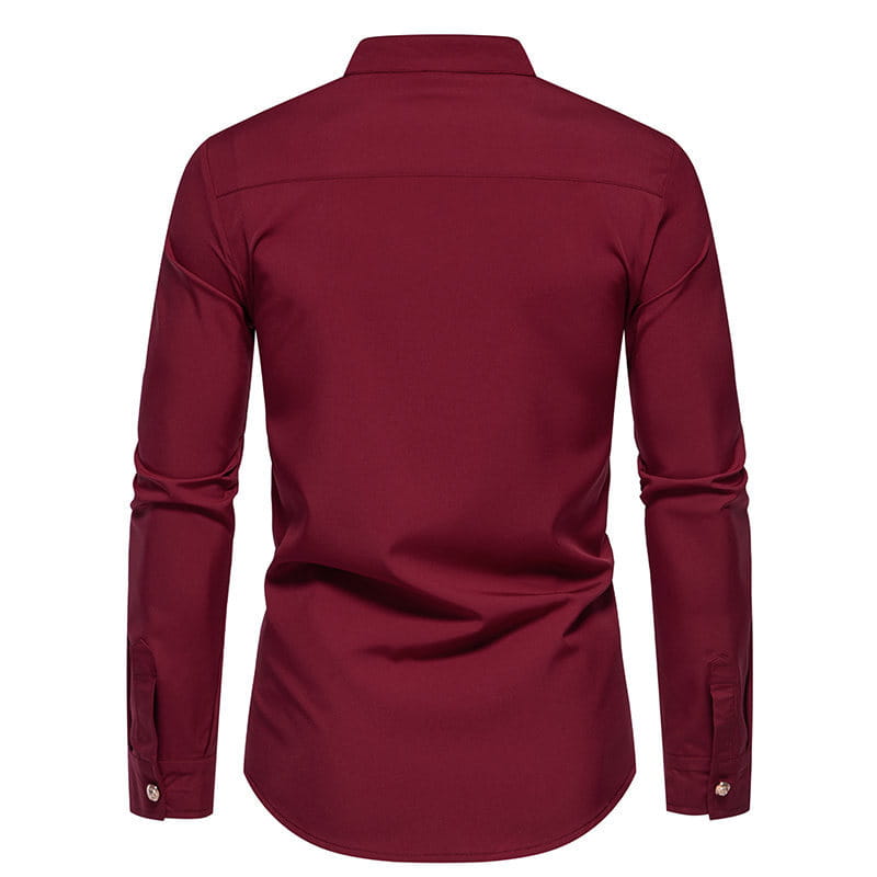 Men’s Fashion Solid Color Party Shirt Metal Button Long Sleeve