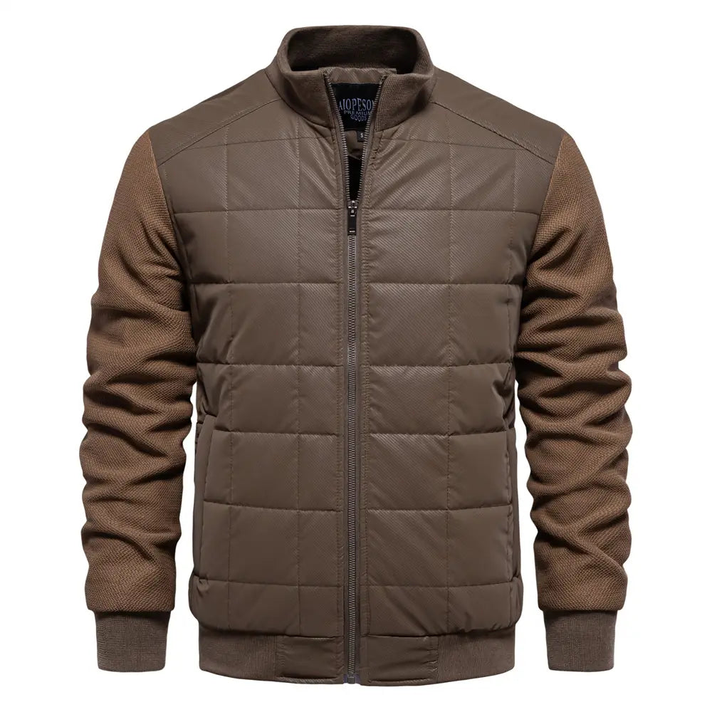 Fashion Stitching Coat Winter Personality Stand Collar Zipper Jacket Men’s Clothing