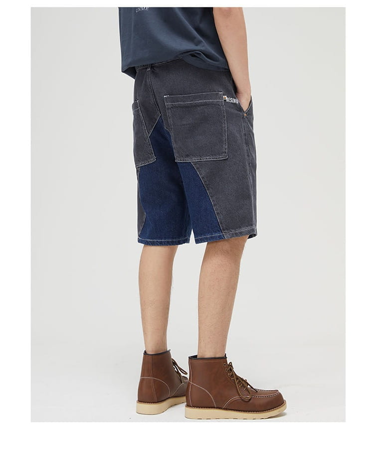 Men’s Casual Patchwork Denim Shorts