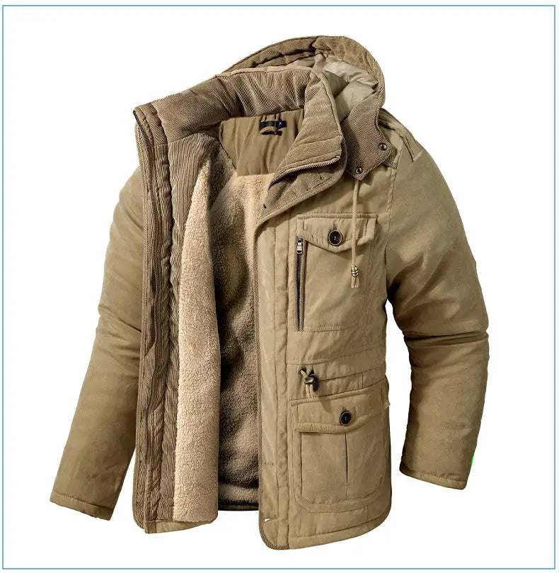 Men’s Plus Size Mid-length Fleece-lined Thickened Cotton-padded Coat