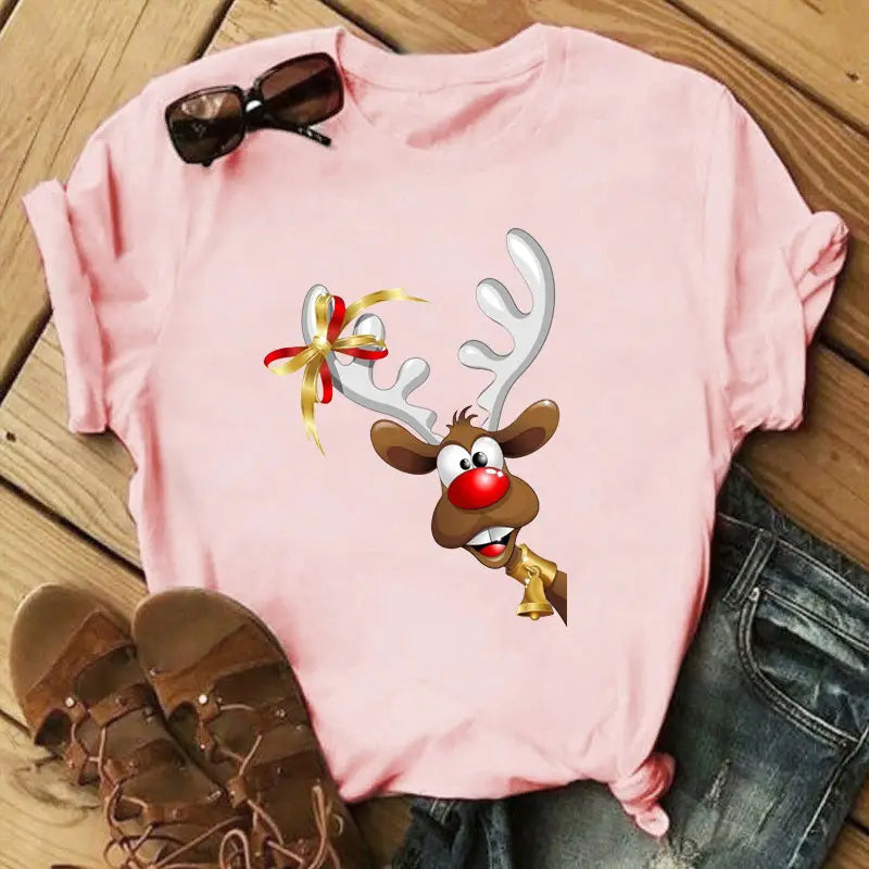 Christmas Print Ladies Short Sleeve