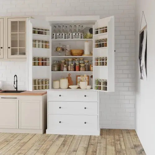 77 Inch Farmhouse Kitchen Storage Room - White - 5