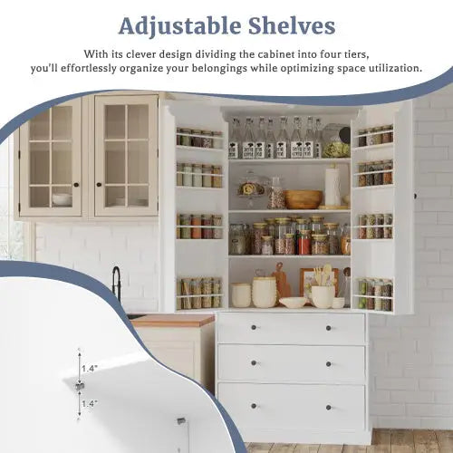 77 Inch Farmhouse Kitchen Storage Room - White - 5