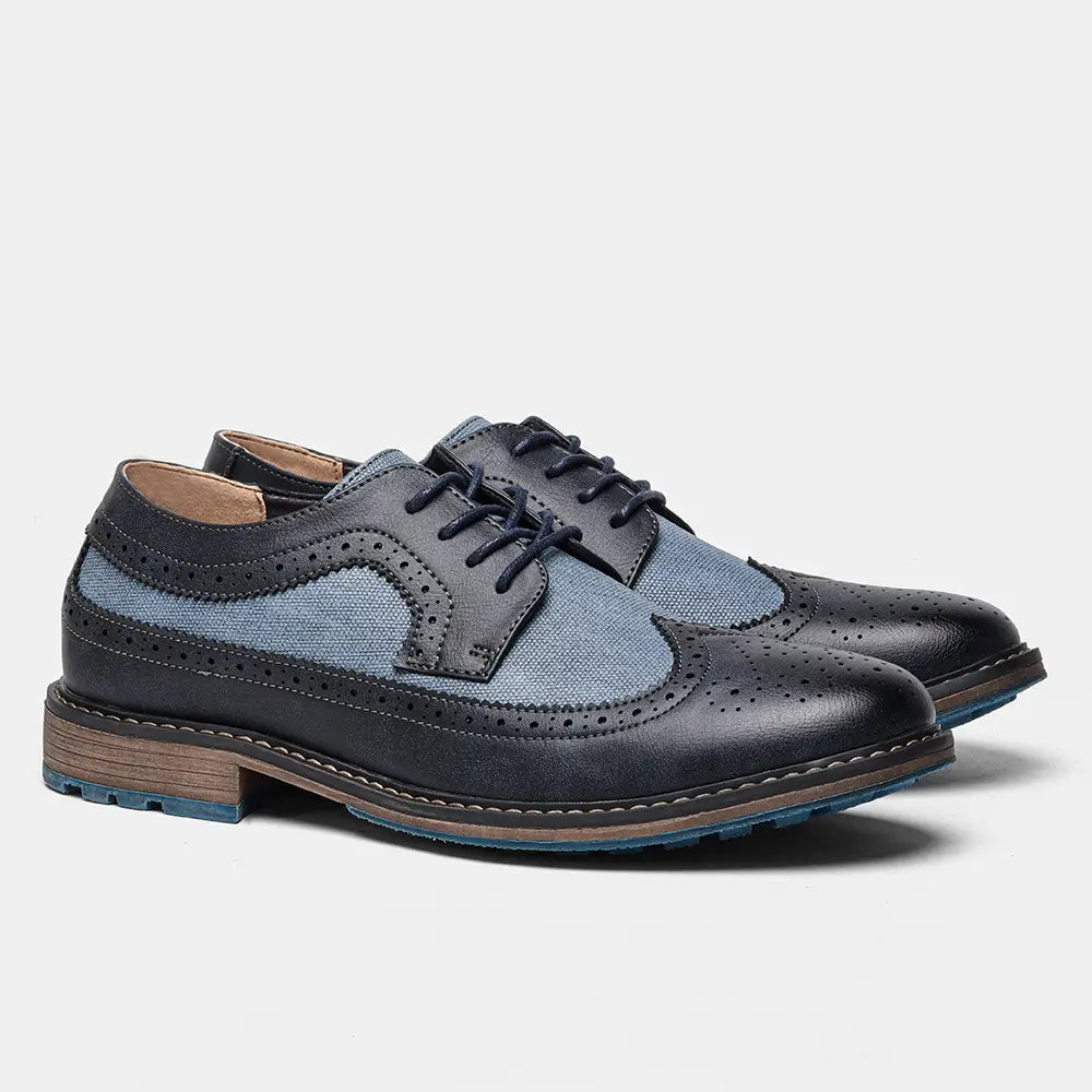 Men’s Brogue Color Matching Casual Business Leather Shoes Comfortable
