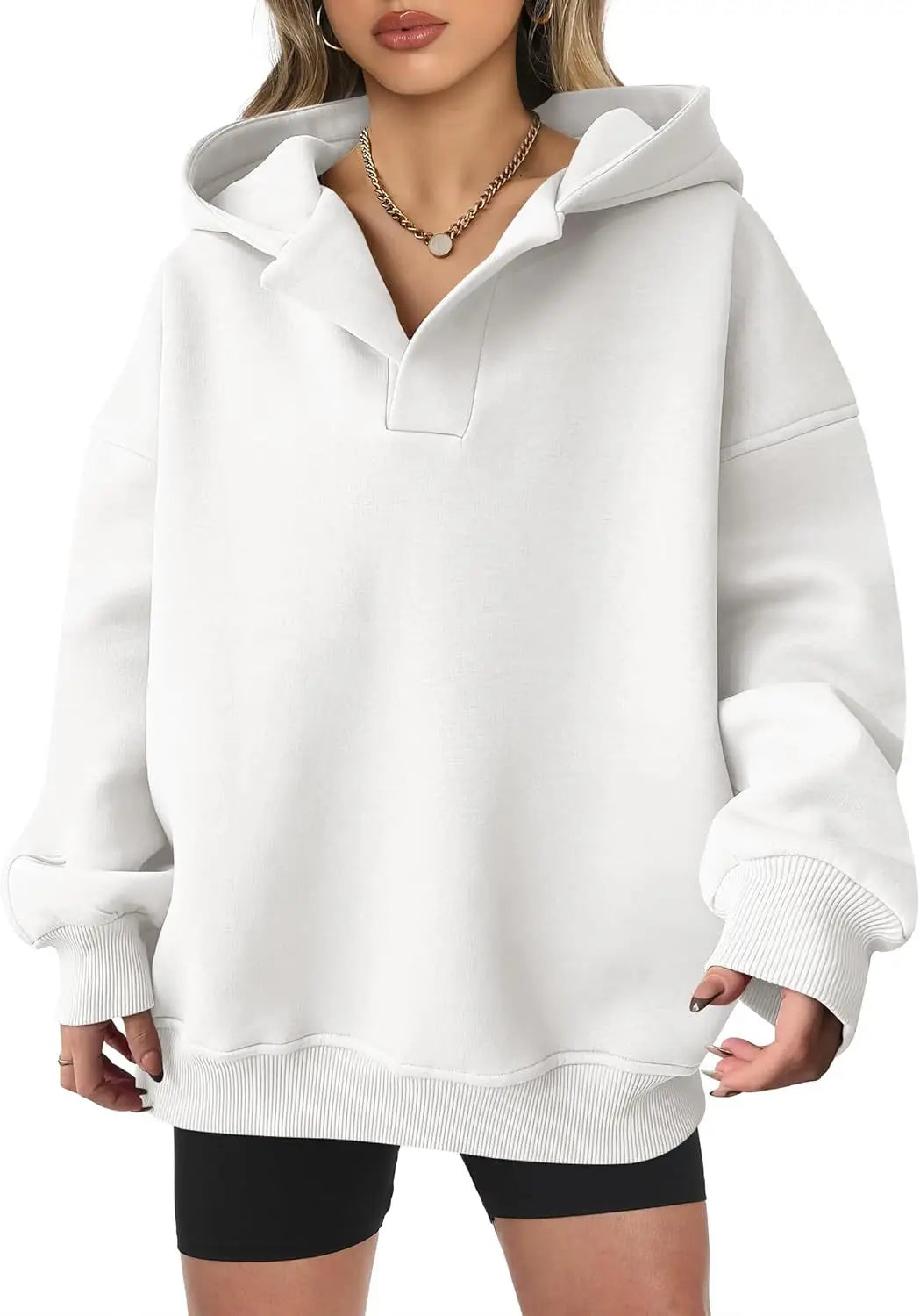 Women’s Solid Color Long Sleeve Hooded Solid Color Loose Sweater