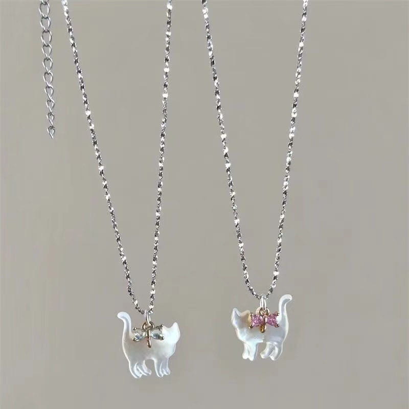 Fashion Jewelry Cute Transparent Cat Rhinestone Pendant Necklace Silver Plated Chain Women Girls Fashion Collar