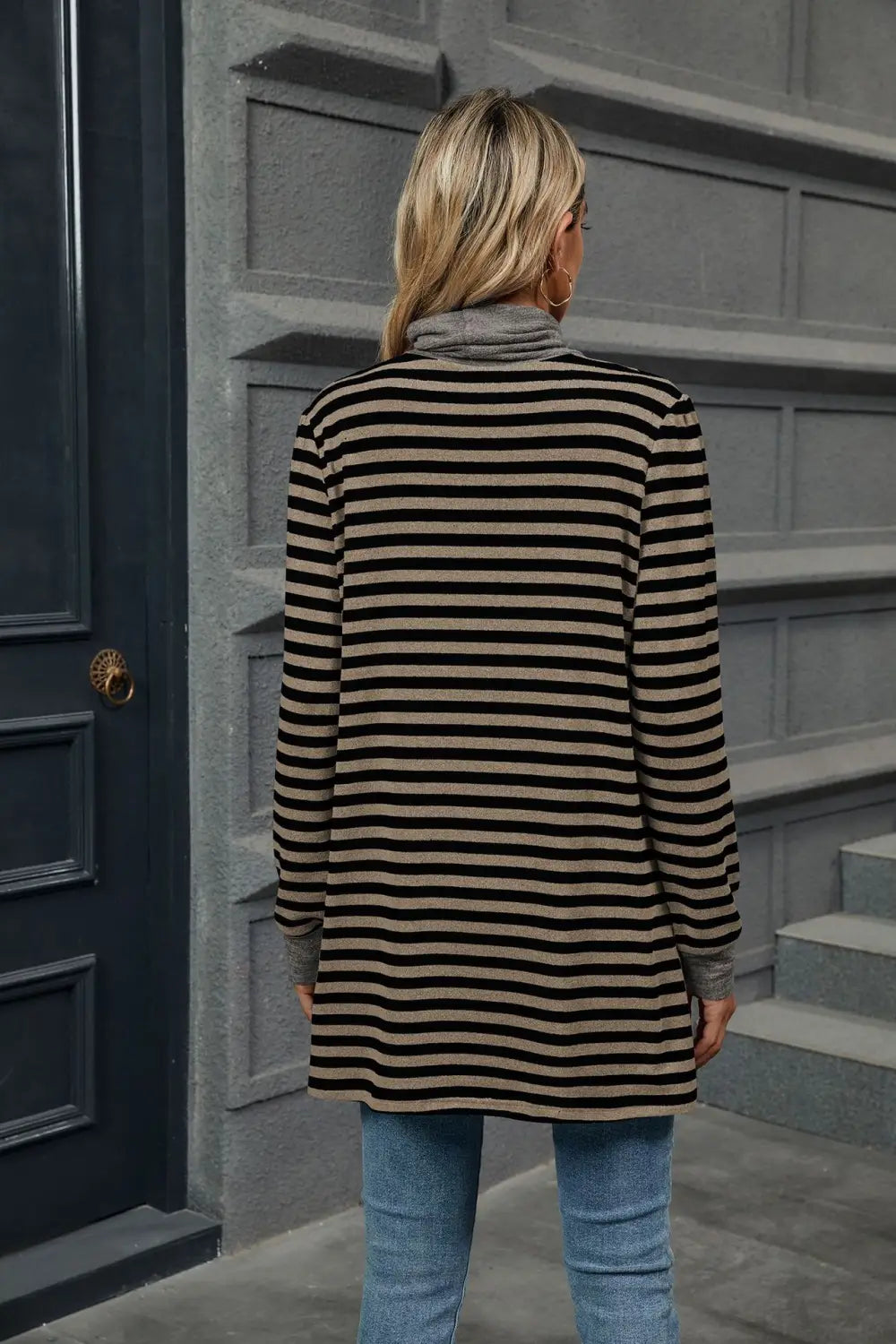 Fashion Striped Print Long Sweatshirt With Pocket Loose Long Sleeve Pullover T-shirt Top For Womens Clothing