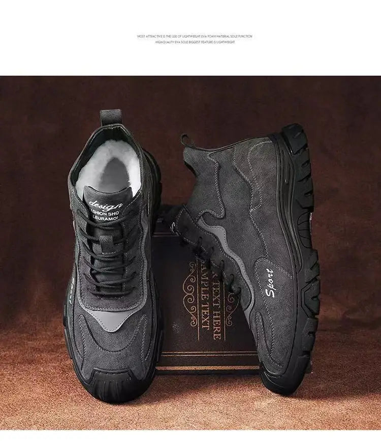 Winter Fleece-lined Thick High Waist Casual Cotton-padded Shoes Men’s Hiking Shoes