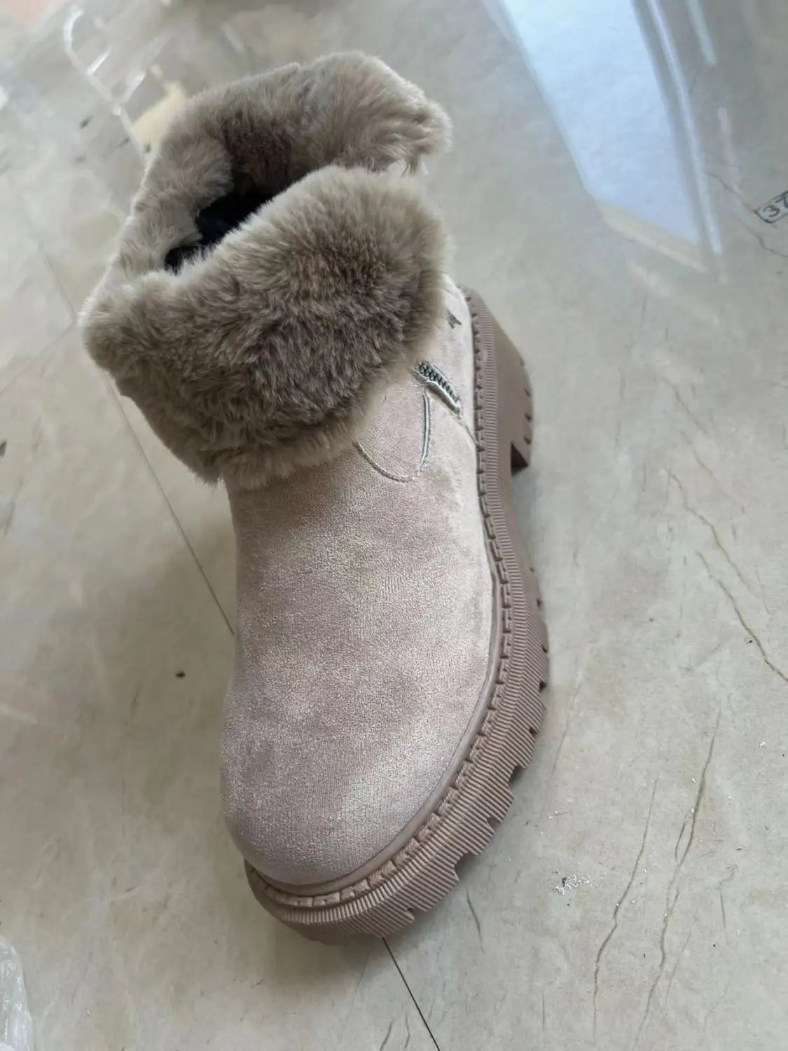 Women’s Snow Boots Winter Warm Foldable Plush Tube Short Boot Solid Color Round-toe Platform Shoes