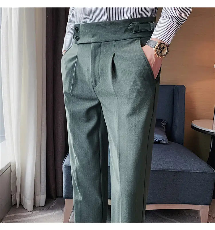 High-waisted Trousers Striped Casual Men