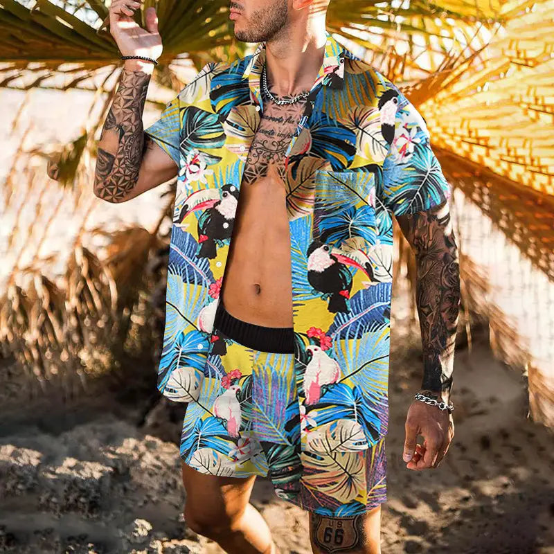 Retro Loose Suit Men’s Personality Beach Shirt Short Sleeve Men