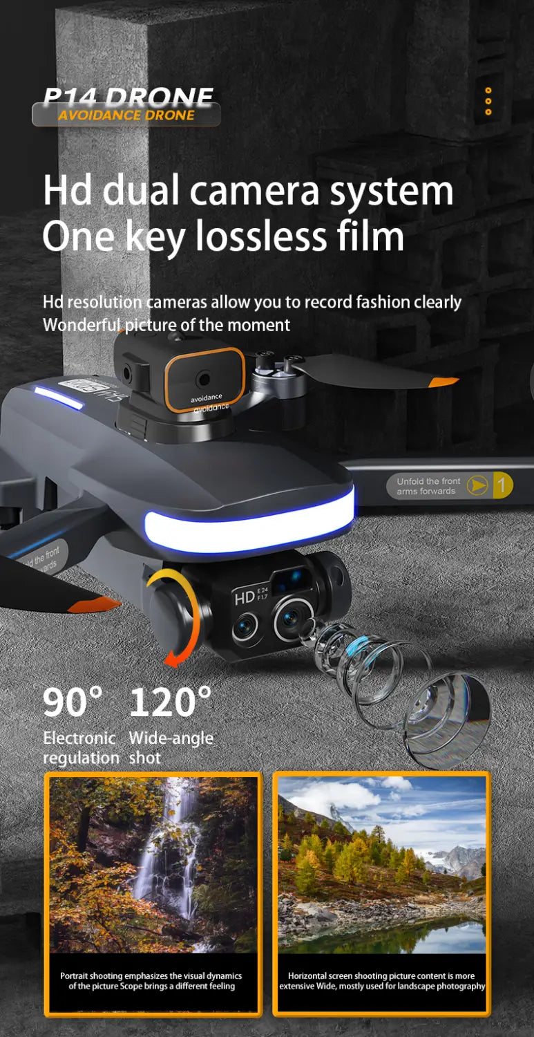 P14 Drone Long Endurance HD Aerial Photography Five-surface Obstacle Avoidance Quadcopter GPS Auto-return Remote