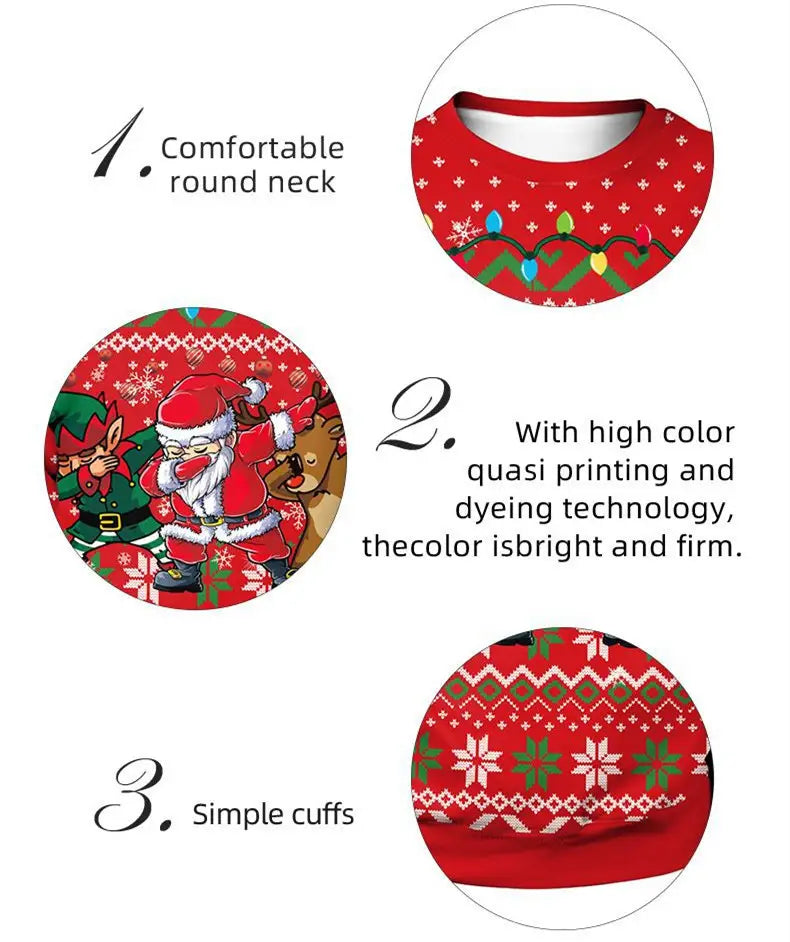 Men And Women Digital Printing Christmas Round Neck Sweater Tops
