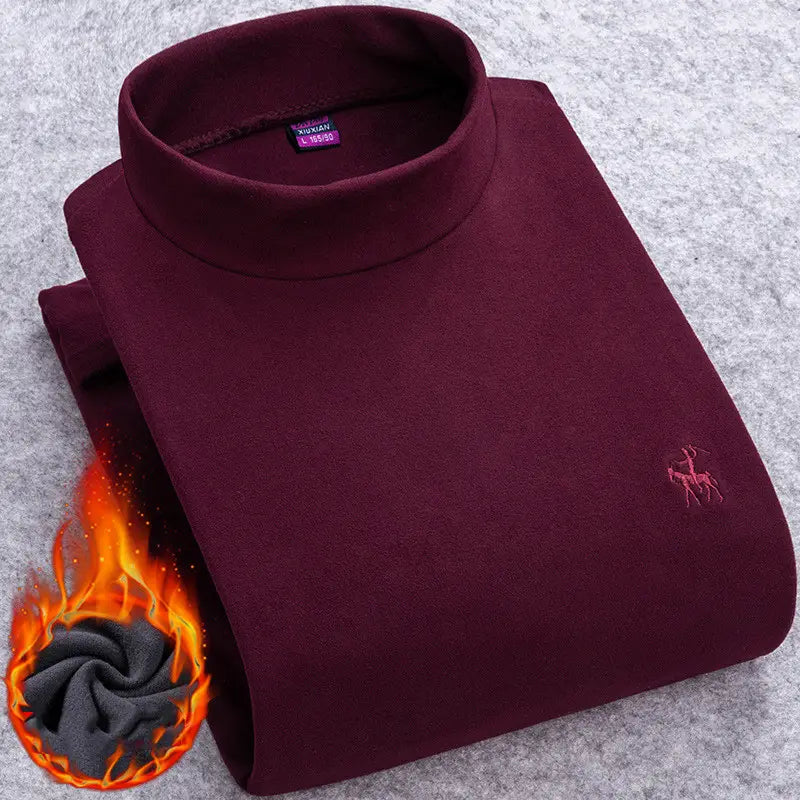 Men’s Half High Collar Plus Velvet Warm Plus Size Slim Bottoming Shirt