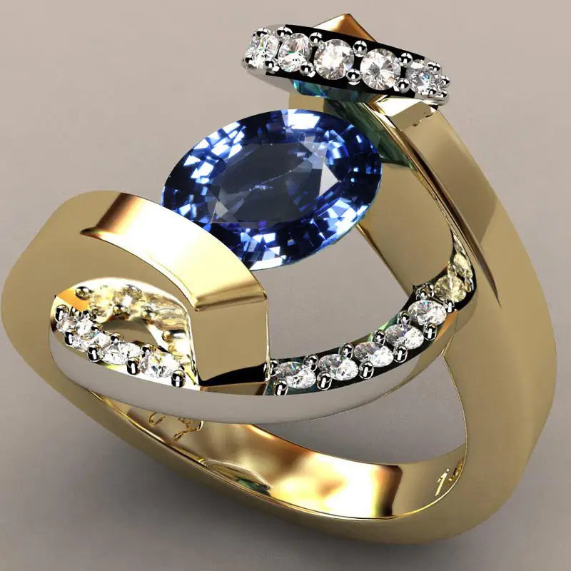 Women 18k Gold Plated Ring Sapphire