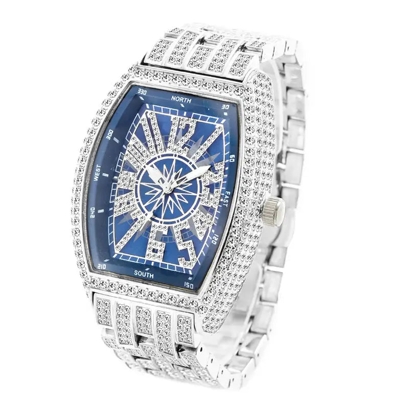 Fashion Personality Full Diamond Barrel Digital Men’s Watch