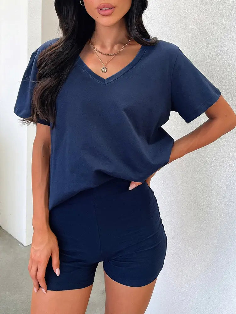 V-neck Casual Temperament Pure Color Fashion Suit