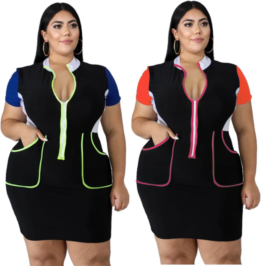 Plus Size Women’s Color Matching Dress
