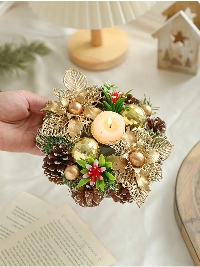 Christmas Candlestick Artificial Wreath Lampstand Ornaments