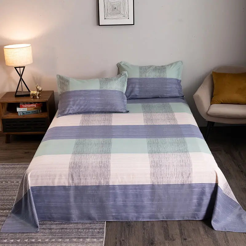 Striped bedspread and matching pillows from Washed Cotton Student Hostel Bed Sheets.