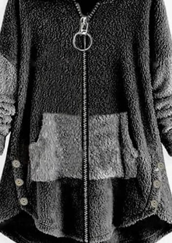 Autumn And Winter Stitching Contrast Color Double-sided Velvet Hooded Jacket Zipper Cloak Tops Warm Women