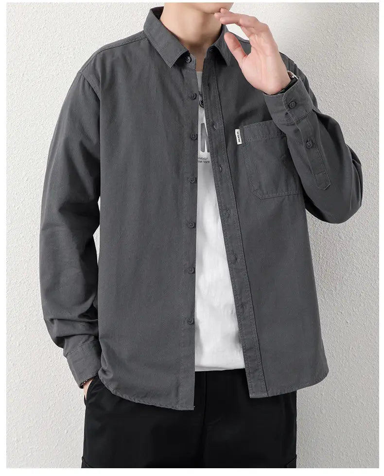 Solid Color Lapel Long Sleeve Shirt With Pockets Loose Casual Jacket Shirt Men’s Tops Clothing