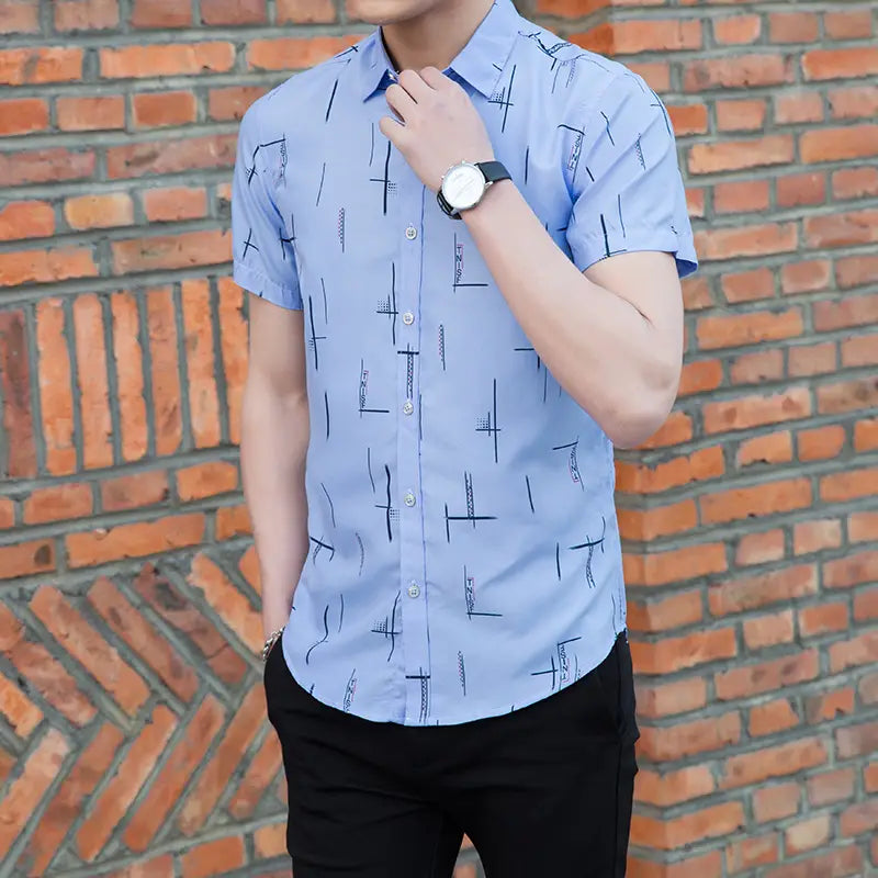 New Men’s Plus Size Printed Short-sleeved Shirt