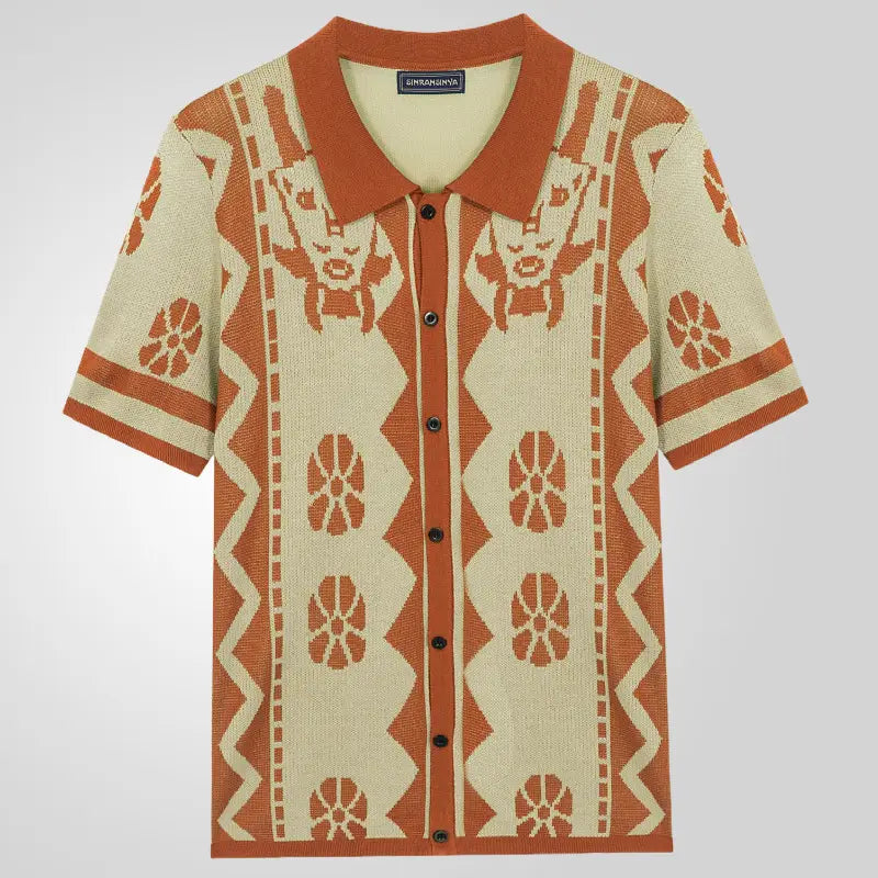 Jacquard Men’s Knitted Shirt Lapel Cardigan Short Sleeve Polo Shirt