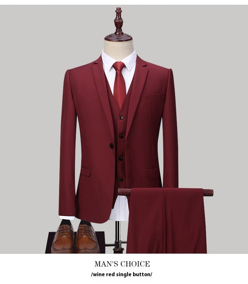 Dark Green Suit Suit Men’s Three-piece Suit Korean Slim Suit Business