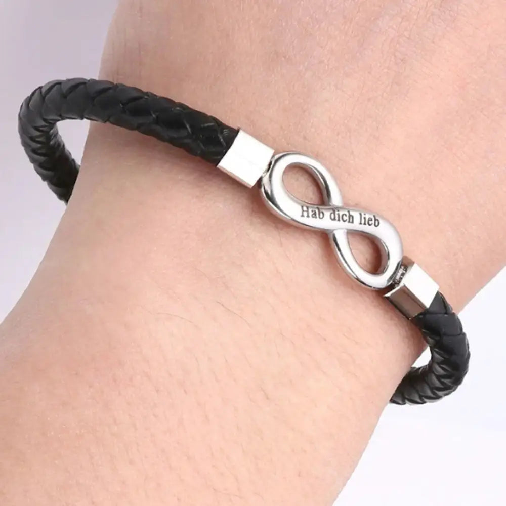8-word Stainless Steel Black Handmade Leather Men’s Bracelet