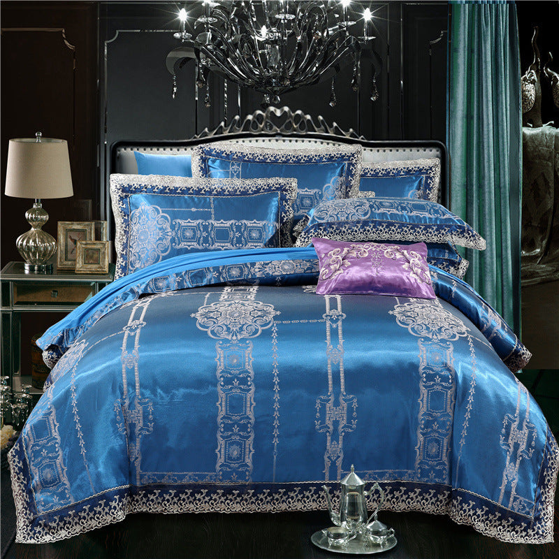 Jacquard Cotton Four-Piece Wedding Duvet Cover Cotton Bed Sheet Silk Satin