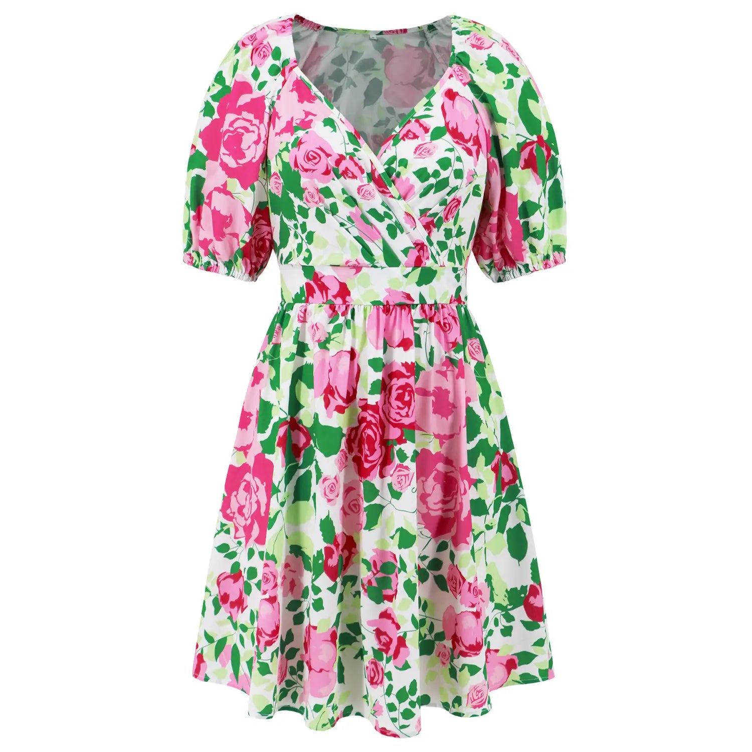 Flowers Print V-Neck Lantern-sleeve Dress Y2K Summer Vacation Beach Short Dresses Fashion Womens Clothing