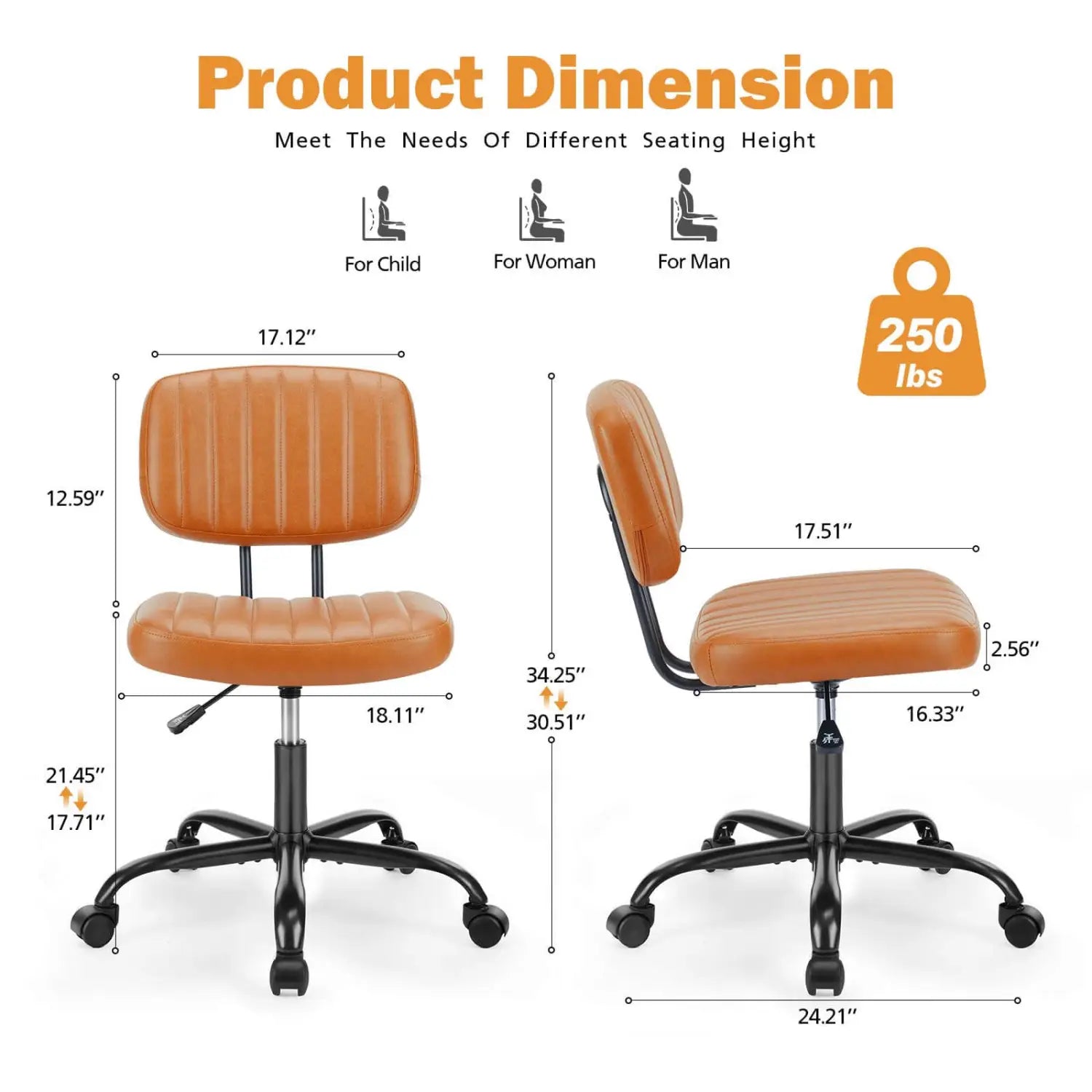 Adjustable Height 360degrees Rolling Swivel Computer Task Chair Without Arm