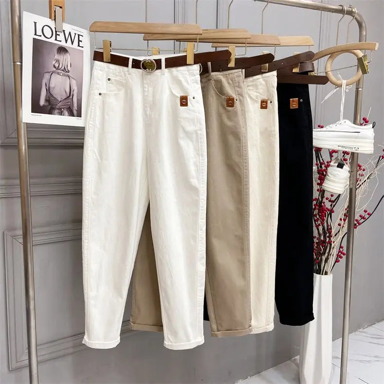 Plus Size Women’s High Waist Denim Thick Trousers