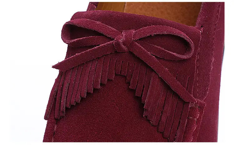 New Tassel Bow Design Shoes For Woman Fashion Thick Bottom Wedges Shoes Casual Slip On Solid Color Flats
