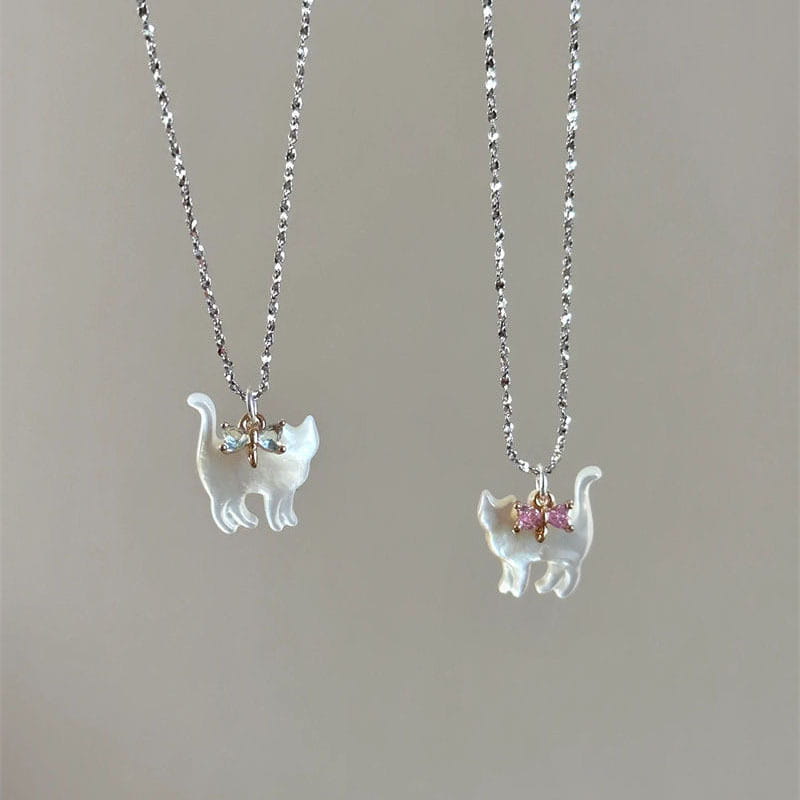 Fashion Jewelry Cute Transparent Cat Rhinestone Pendant Necklace Silver Plated Chain Women Girls Fashion Collar