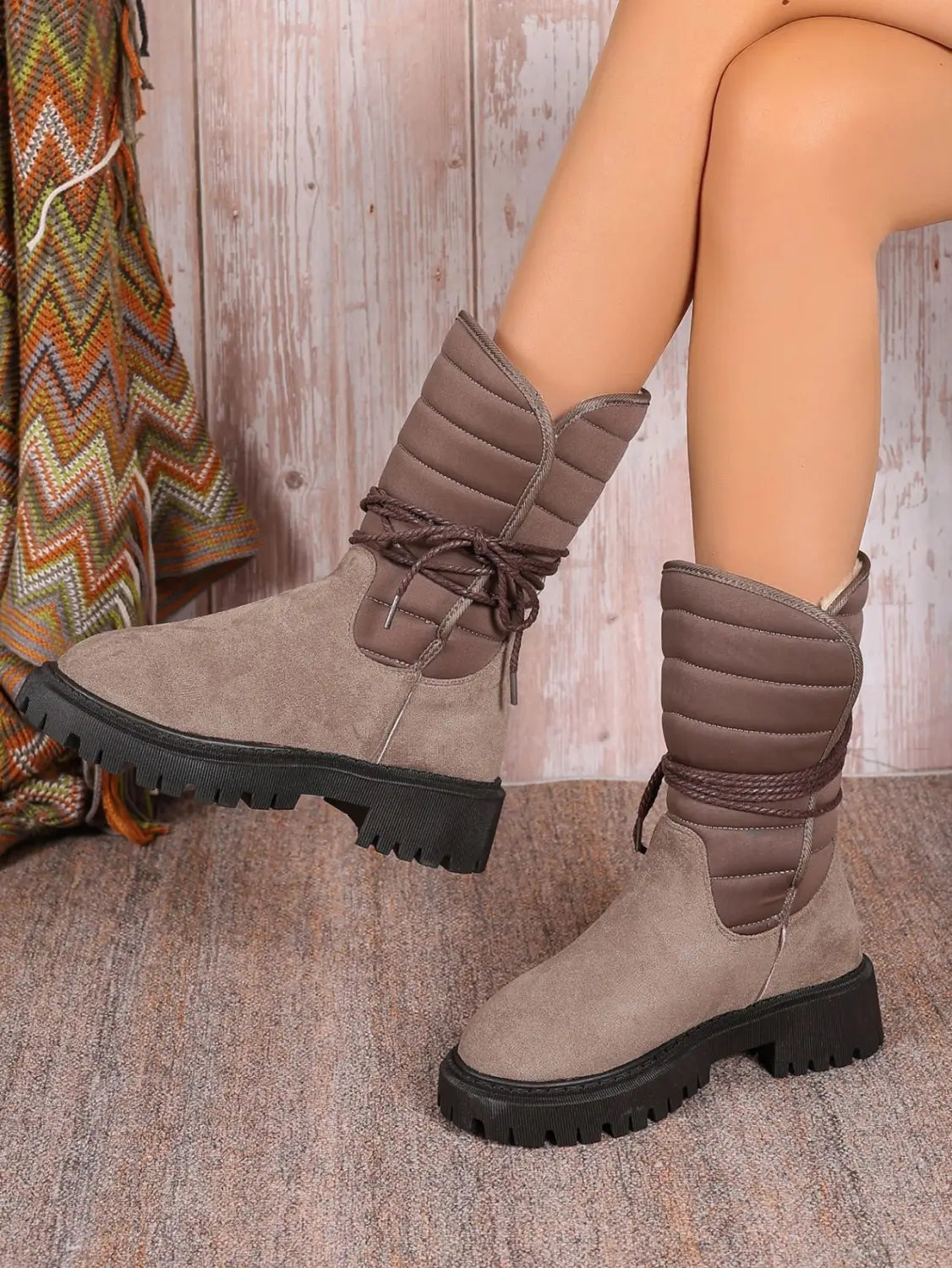 Fashion Mid-calf Snow Boots With Lace-up Design Winter Warm Thickened Low-heeled Boot Women’s Casual Shoes Outdoor