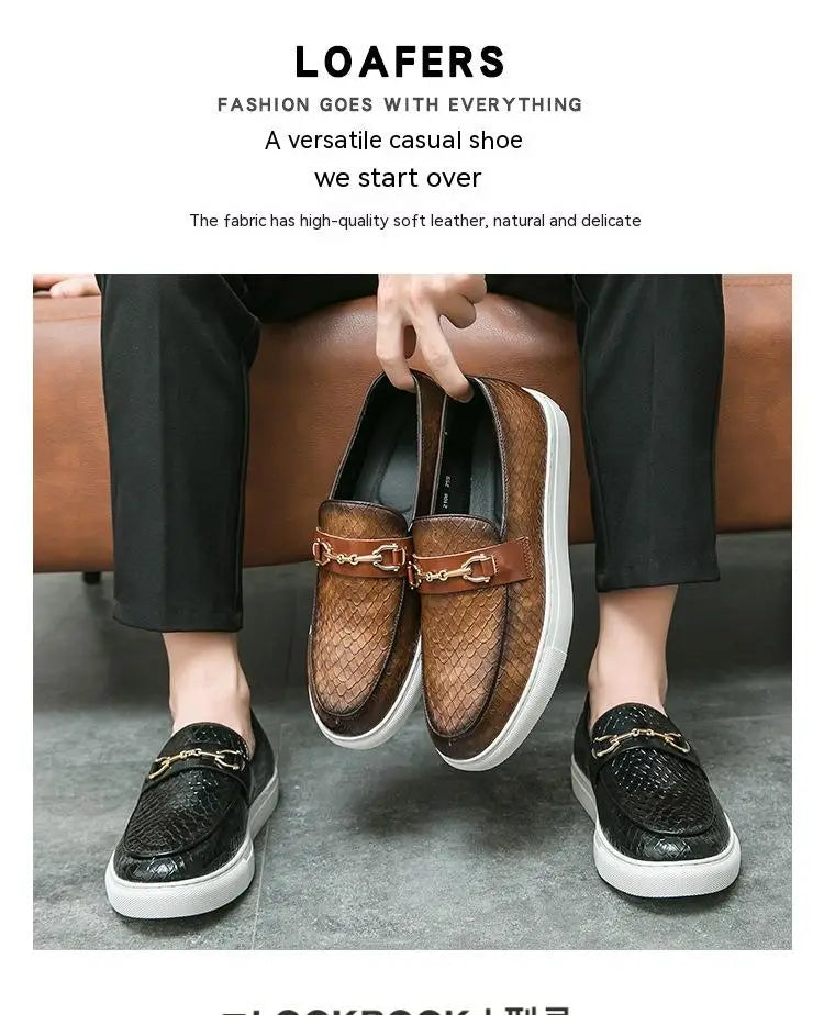 Double Pin Buckle Loafers Business Casual British Leather Shoes