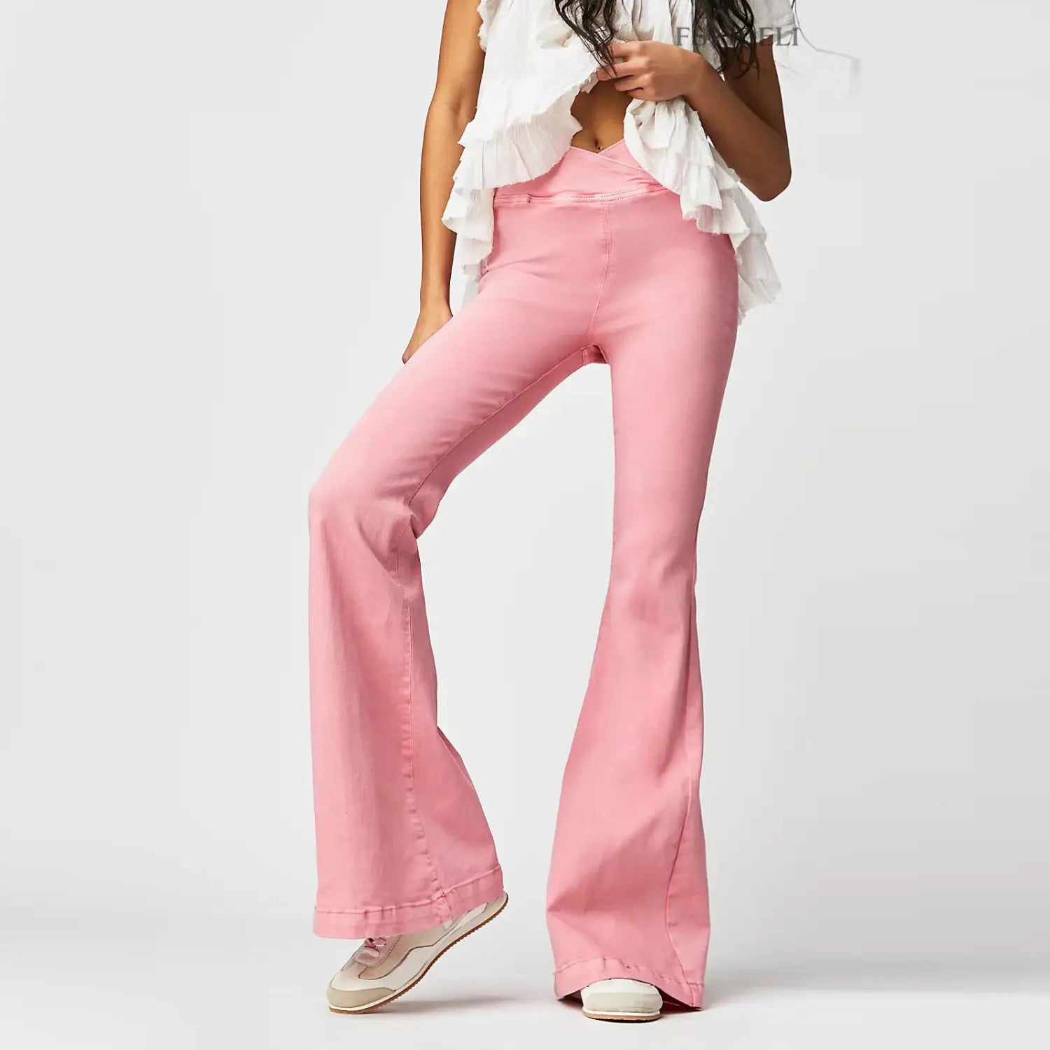 Women’s Waist Irregular Slim-fit Slimming Stretch Denim Flared Pants