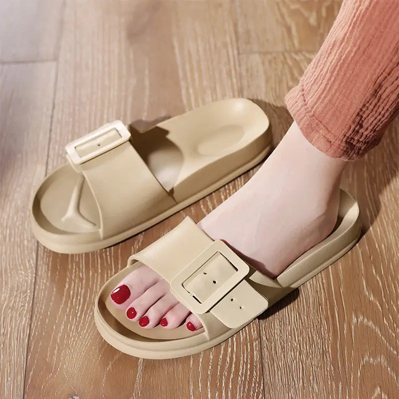 Solid Buckle Home Slippers Summer Non-slip Floor Bathroom Slipper Women Garden House Shoes