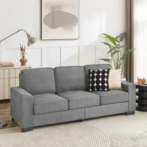 83.86Corduroy Fabric Sofa,Modern Compressed Couch,3-Seater Sofa Furniture For Living Room,Bedroom,office - Gray - 5