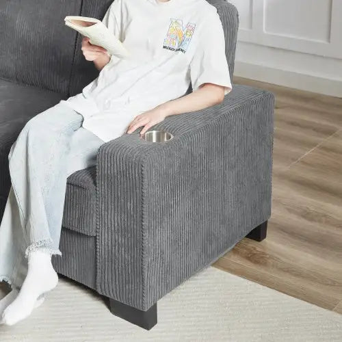83.86Corduroy Fabric Sofa,Modern Compressed Couch,3-Seater Sofa Furniture For Living Room,Bedroom,office - 5