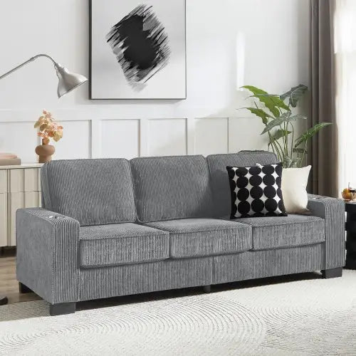 83.86Corduroy Fabric Sofa,Modern Compressed Couch,3-Seater Sofa Furniture For Living Room,Bedroom,office - 5