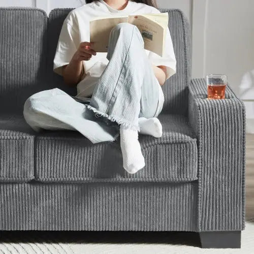 83.86Corduroy Fabric Sofa,Modern Compressed Couch,3-Seater Sofa Furniture For Living Room,Bedroom,office - 5