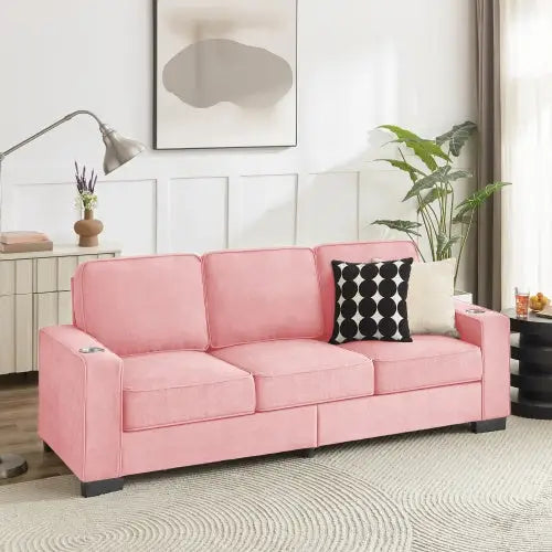 83.86Corduroy Fabric Sofa,Modern Compressed Couch,3-Seater Sofa Furniture For Living Room,Bedroom,office - Pink - 5