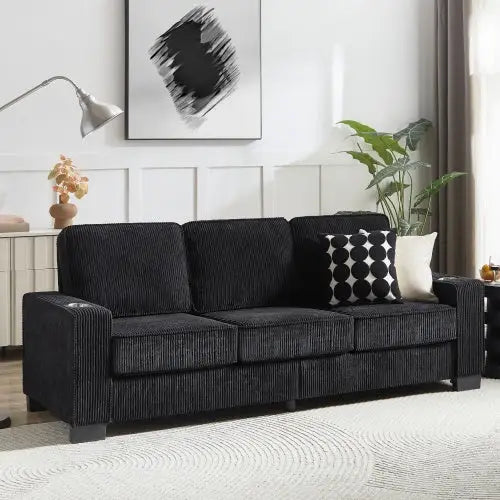83.86Corduroy Fabric Sofa,Modern Compressed Couch,3-Seater Sofa Furniture For Living Room,Bedroom,office - 5