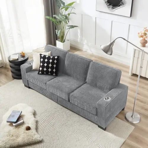 83.86Corduroy Fabric Sofa,Modern Compressed Couch,3-Seater Sofa Furniture For Living Room,Bedroom,office - 5