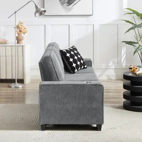 83.86Corduroy Fabric Sofa,Modern Compressed Couch,3-Seater Sofa Furniture For Living Room,Bedroom,office - 5